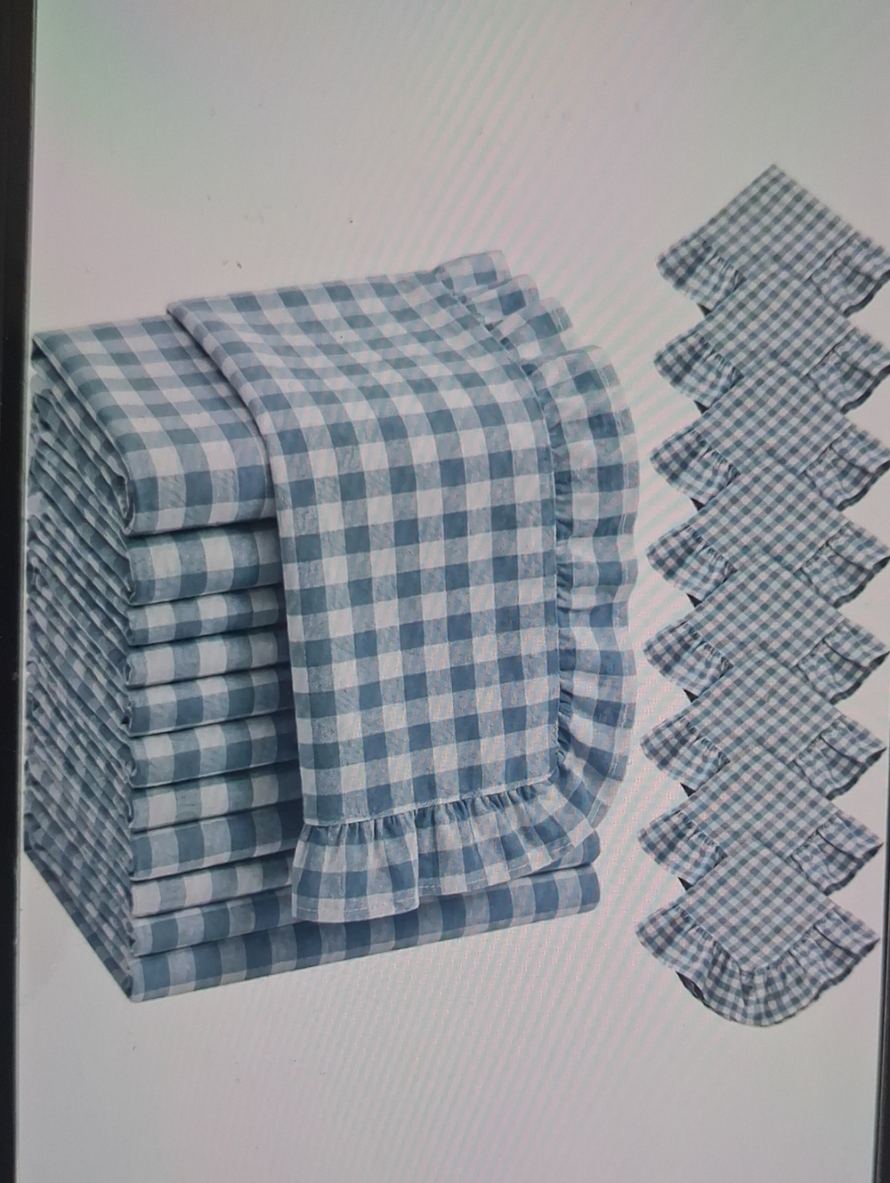 NWT 8 Piece Blue Gingham Ruffled Checkered Napkins